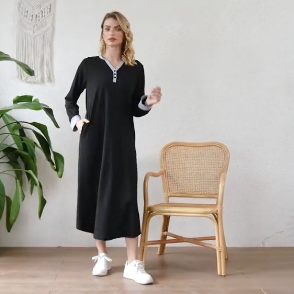 New - Ekouaer Size Large Nightgown LongSleeves with Pocket - Picture 6 of 7